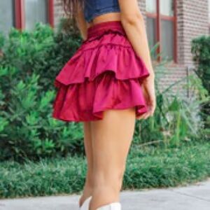 Pink Bubble Mini Skirt with Ruched Ruffles